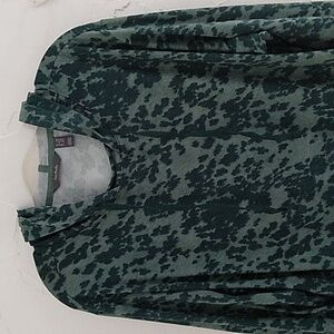 AnyBody‎ 1XP Green Geo Print Hooded Cozy Soft Knit Pullover Top